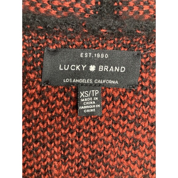 Lucky Brand Womens XS Wool Red Black Buffalo Plaid Long Sweater Cardigan Pockets - Picture 6 of 6